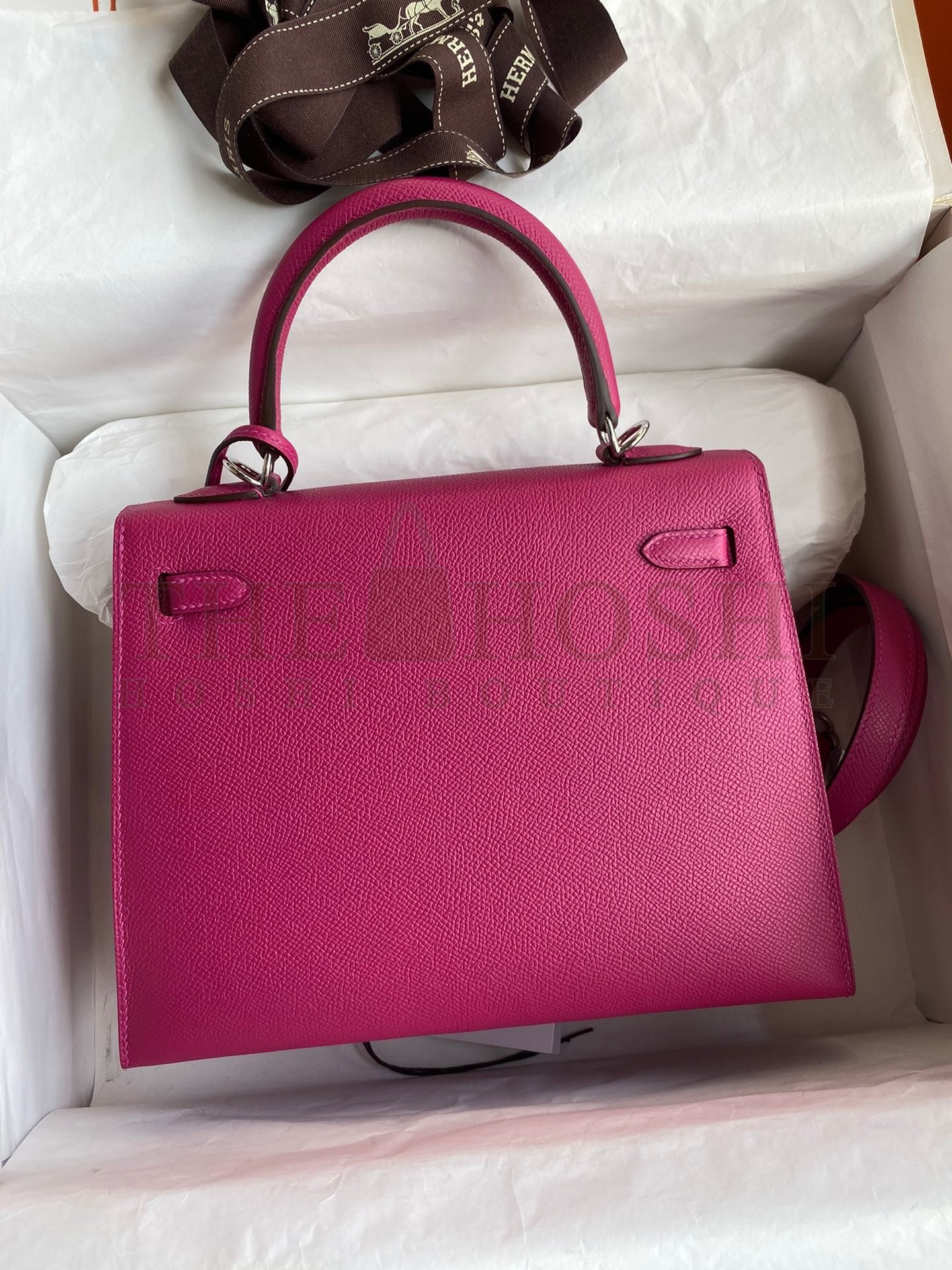 H**me5 Kelly Sellier 25 Handmade Bag In Rose Purple Epsom Calfskin Master Quality