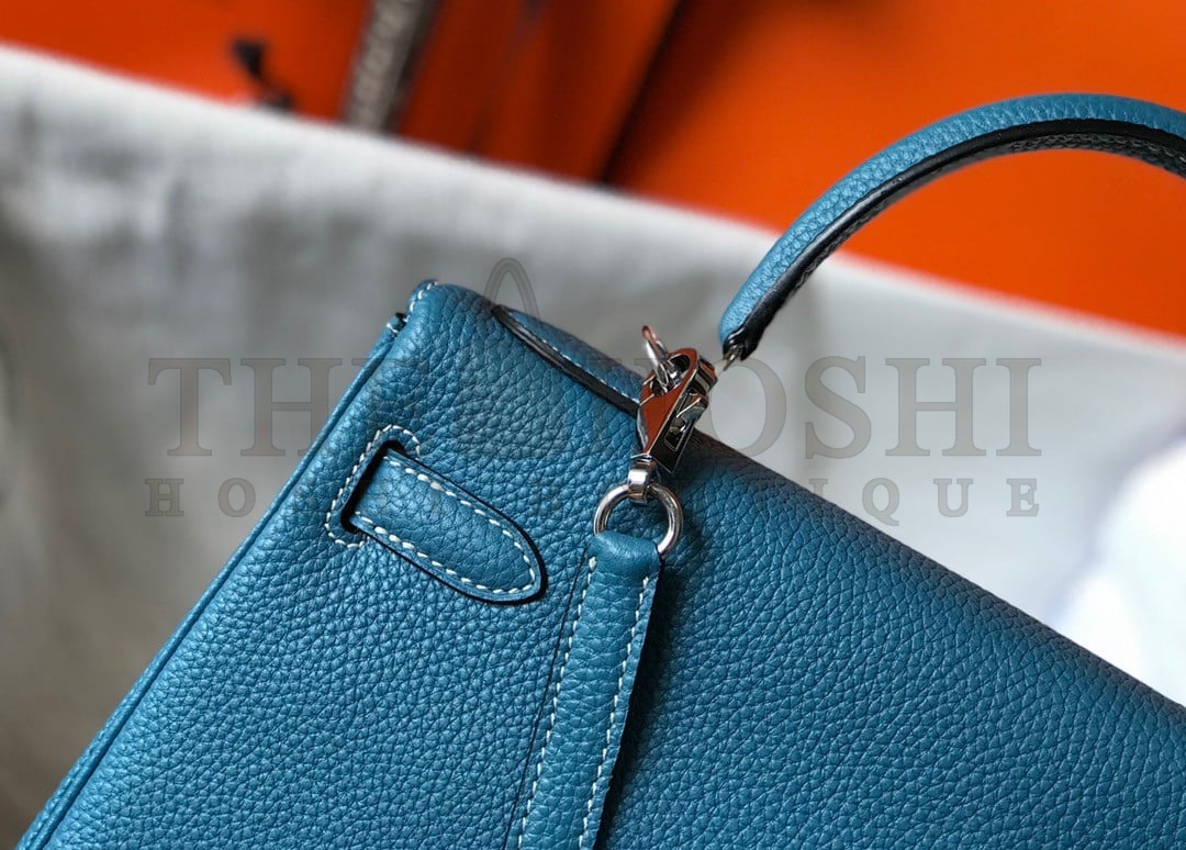 H**me5 Kelly 25cm Retourne Bag in Blue Jean Clemence Leather PHW Master Quality
