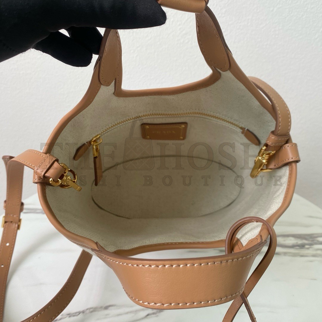 Pra*a Mini Buckle Bag in Linen Blend and Leather Master Quality