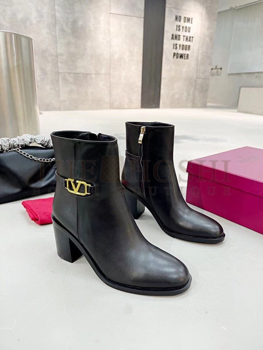 Va1e*ntin0 VLogo Ankle Boots 75mm In Black Leather Master Quality