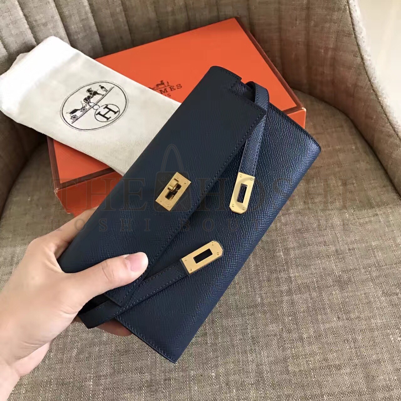 H**me5 Kelly Classic Long Wallet In Navy Epsom Leather Master Quality