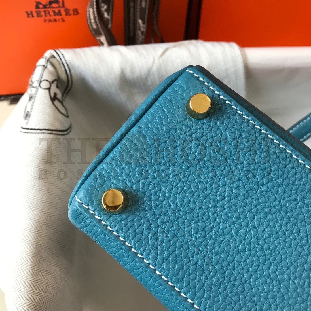 H**me5 Kelly 20cm Bag In Blue Jean Clemence Leather GHW Master Quality