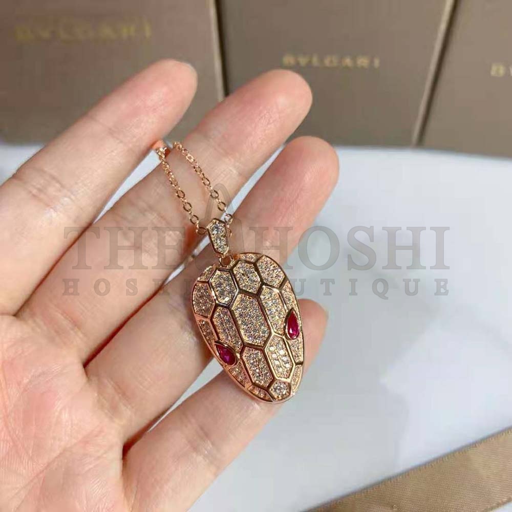 Bv1g*ai Women Serpenti Necklace in 18 KT Rose Gold Master Quality