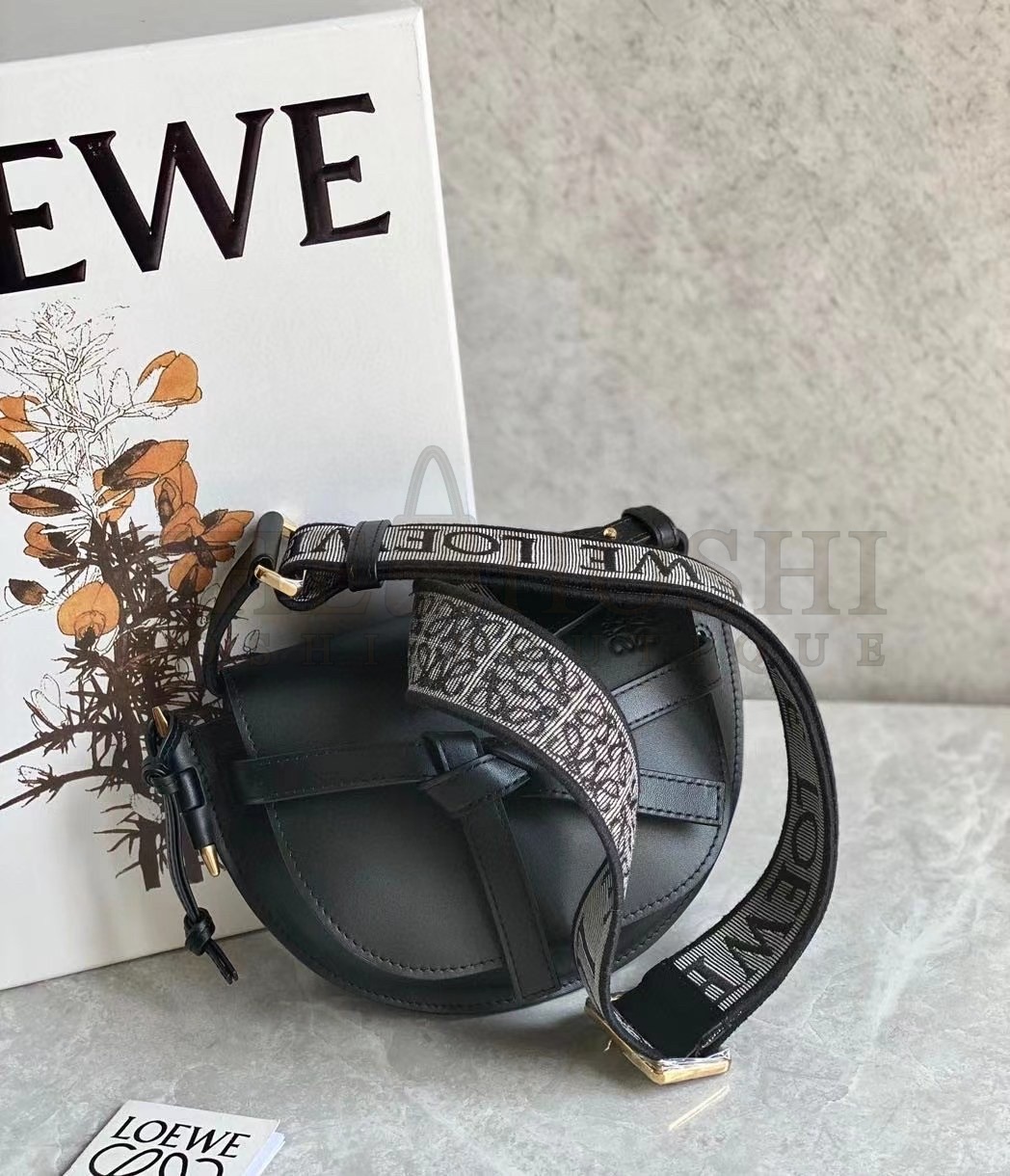 L0ew* Gate Dual Mini Bag In Black Calfskin Master Quality