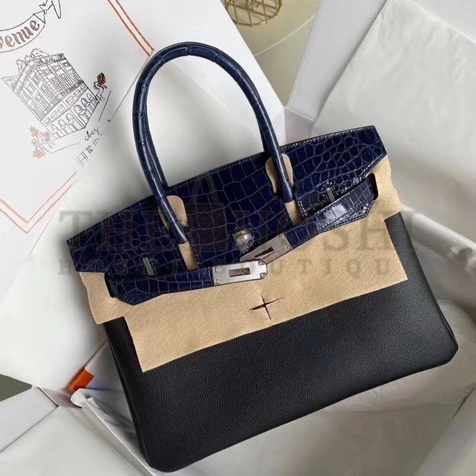 H**me5 Noir Touch Birkin 30cm Bag Shiny Niloticus Crocodile Skin Master Quality