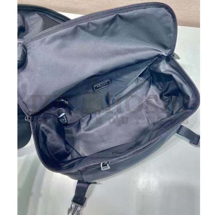 Pra*a Unisex Re-Nylon Saffiano Leather Shoulder Bag Black Fabric Flap Closure Master Quality