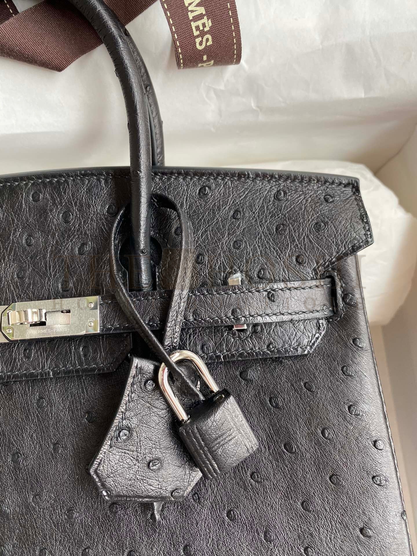 H**me5 Birkin 25 Retourne Handmade Bag In Black Ostrich Leather Master Quality