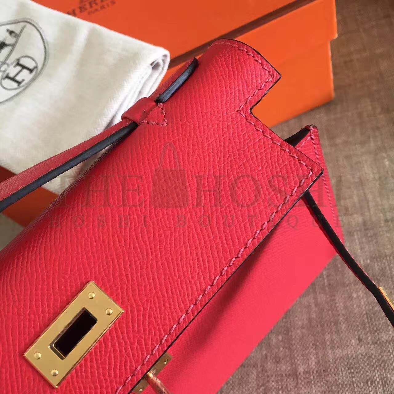 H**me5 Red Kelly Pochette Epsom Handmade Bag Master Quality