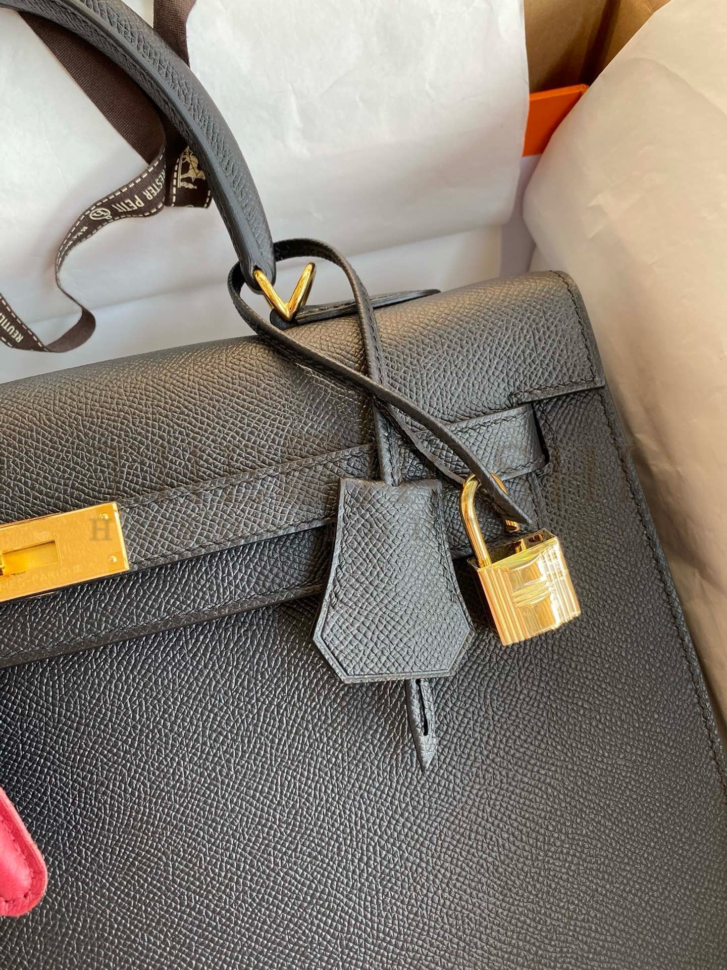 H**me5 Kelly Sellier 35 Handmade Bag In Black Epsom Calfskin Master Quality