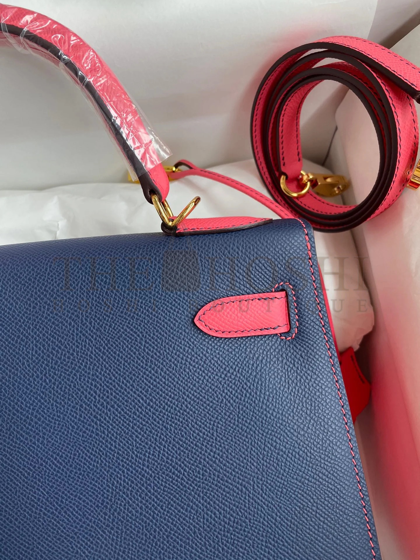 H**me5 Kelly Sellier 28 Bicolor Bag in Blue Saphir and Rose Lipstick Epsom Calfskin Master Quality