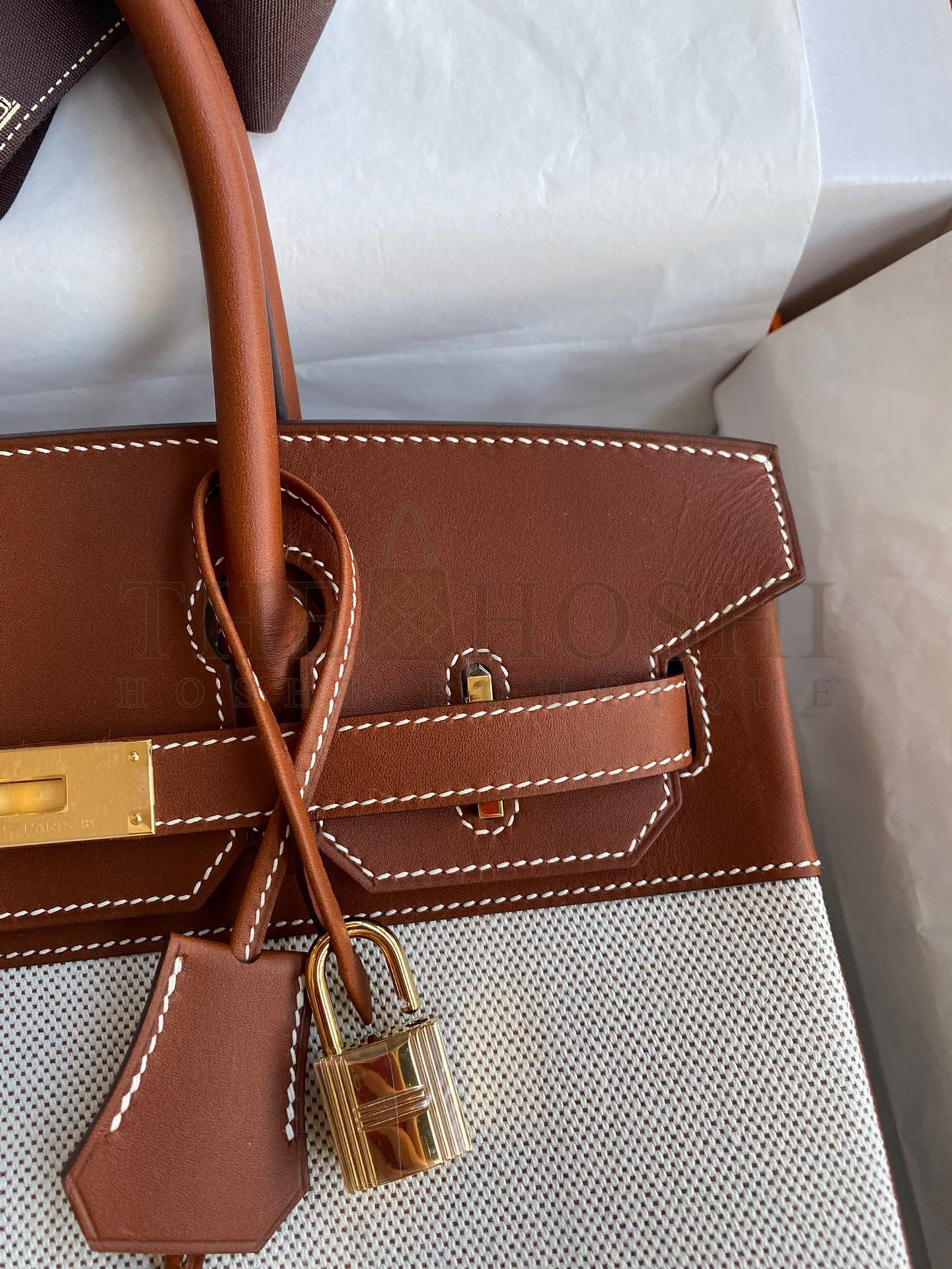 H**me5 Birkin 30 Handmade Bag In Toile & Gold Swift Leather Master Quality