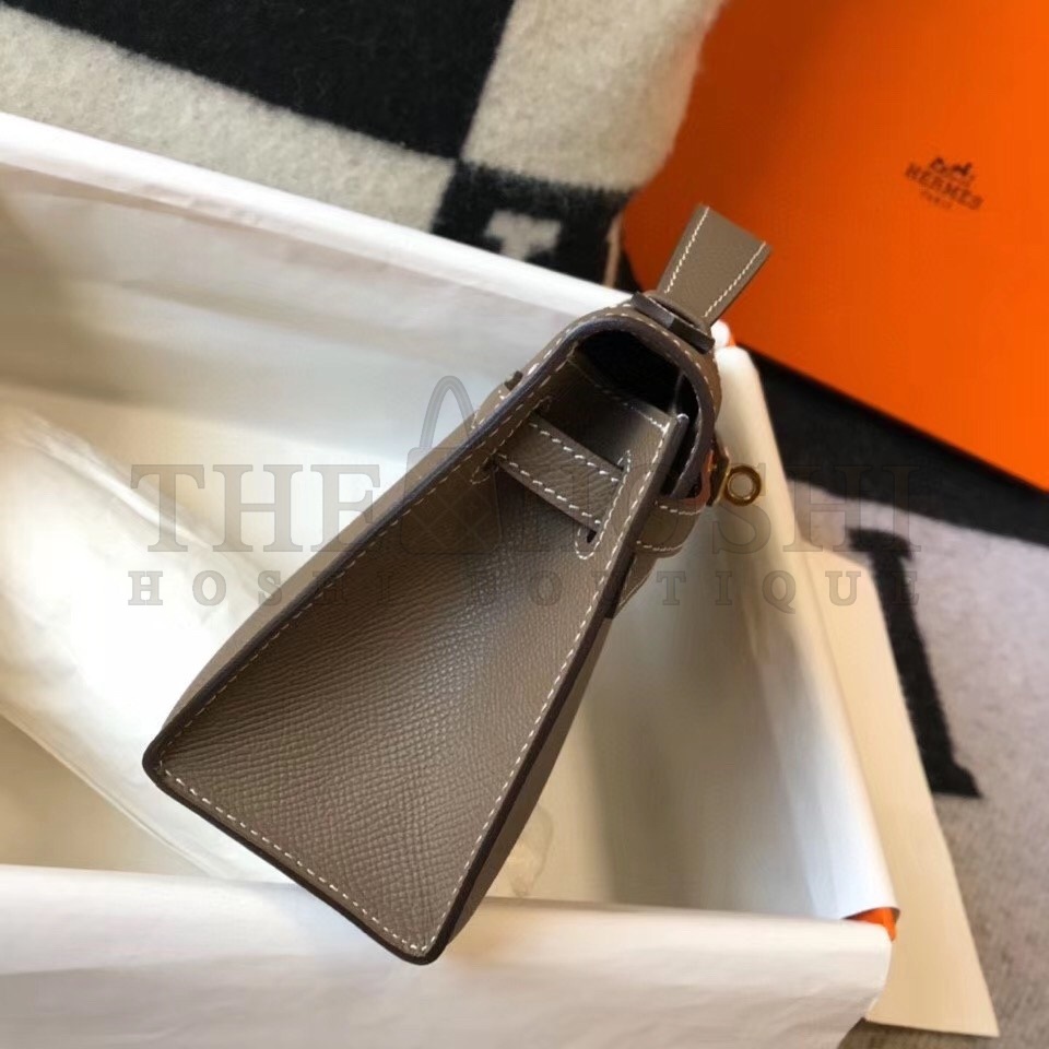 H**me5 Kelly Pochette Bag In Taupe Grey Epsom Leather Master Quality