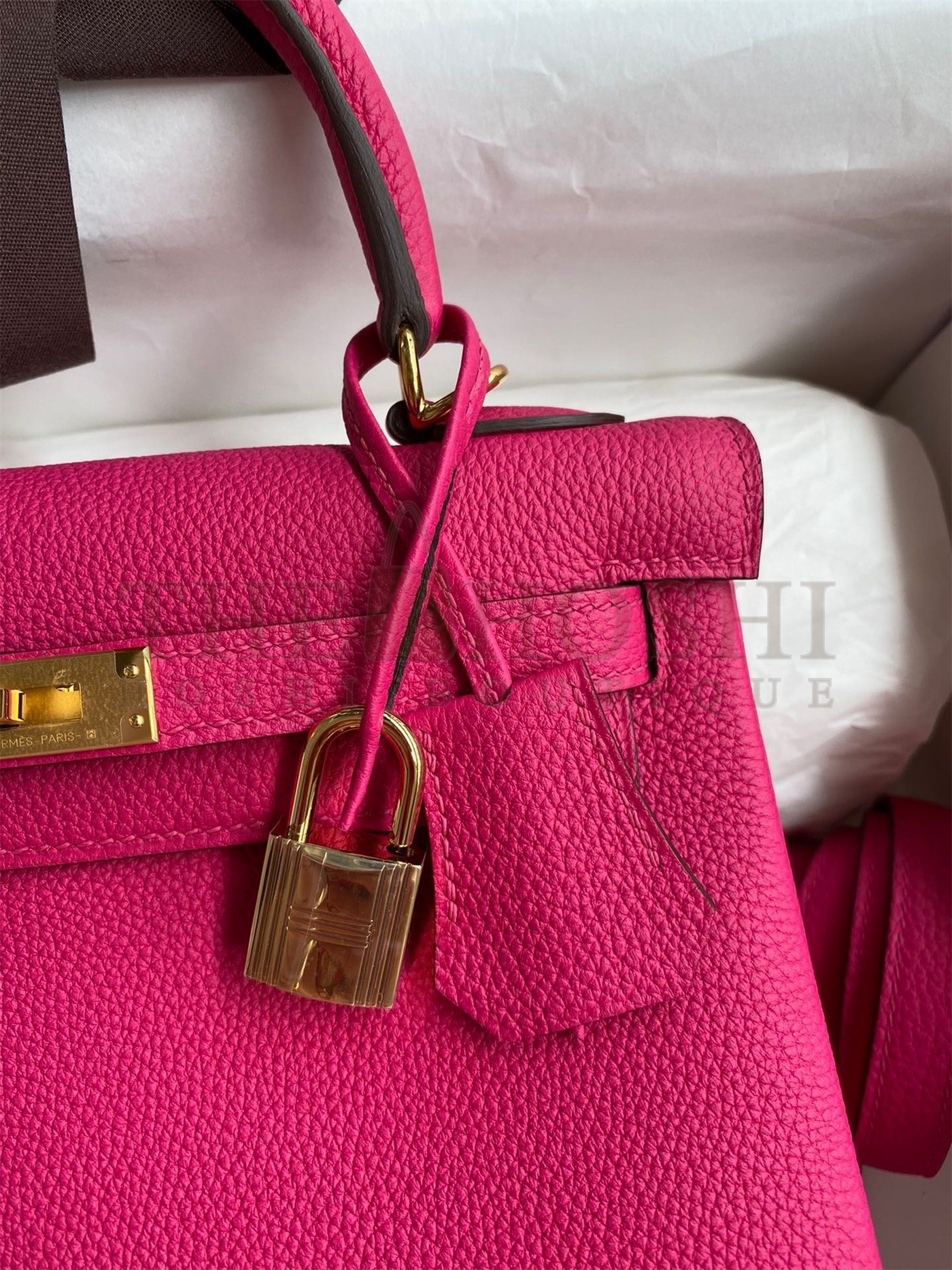 H**me5 Kelly Retourne 25 Handmade Bag In Framboise Clemence Leather Master Quality