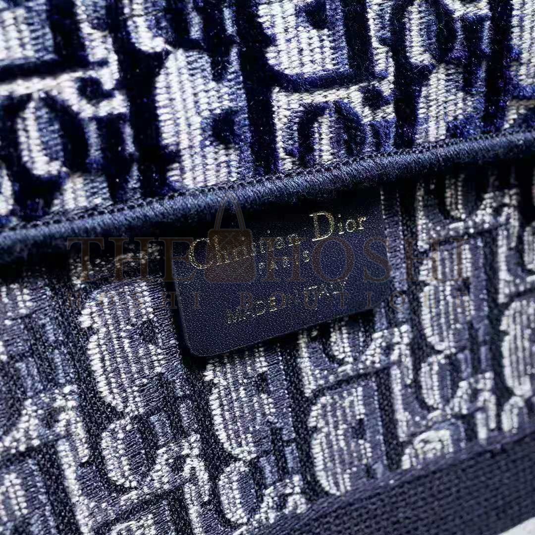 D10r Women Small D10r Book Tote Blue D10r Oblique Embroidered Velvet Master Quality