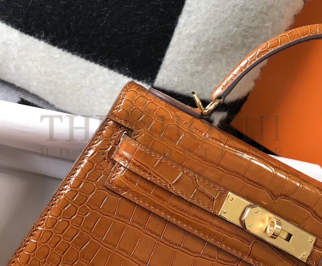H**me5 Kelly 25 cm Bag In Brown Embossed Crocodile Master Quality
