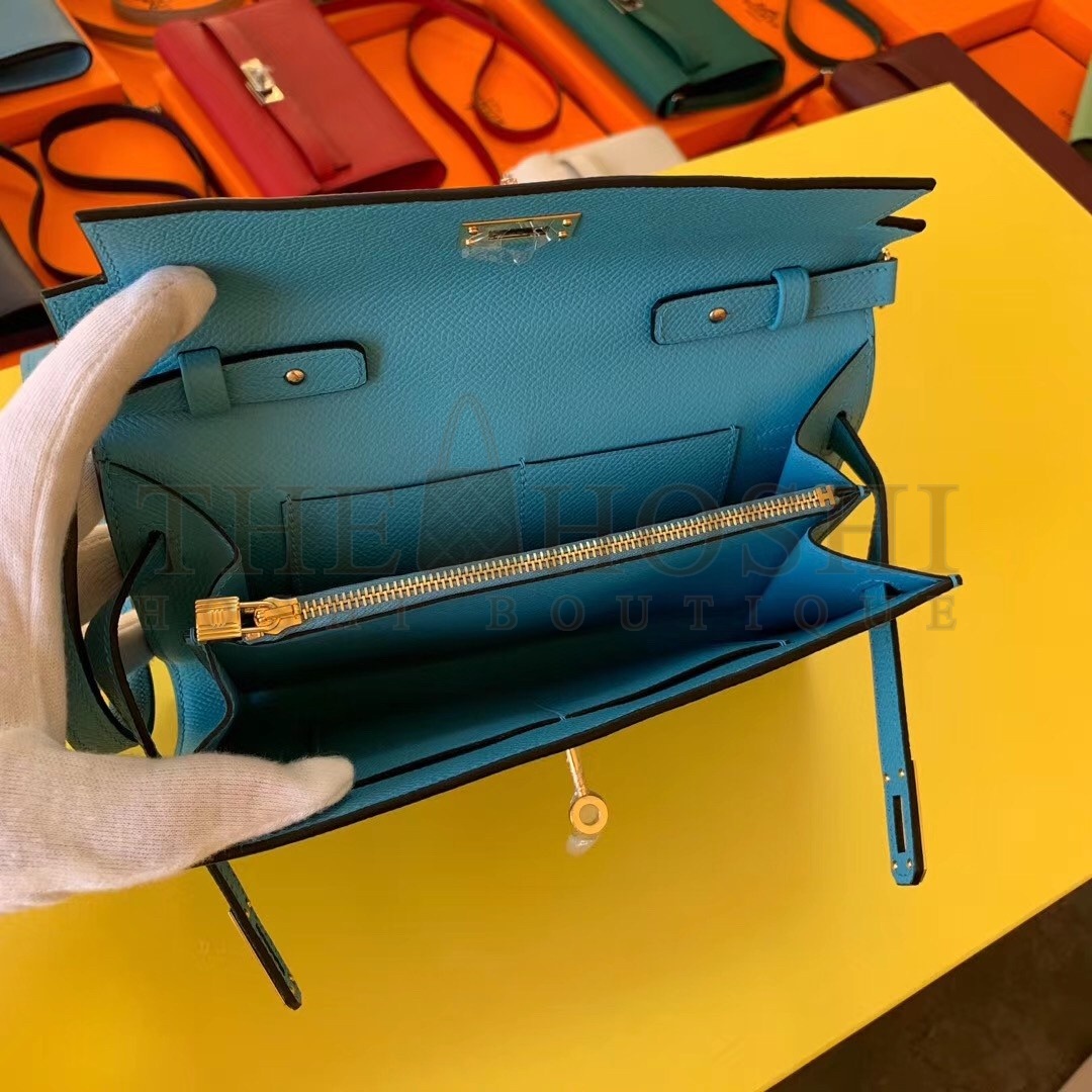 H**me5 Kelly Classique To Go Wallet In Blue Du Nord Epsom Calfskin Master Quality