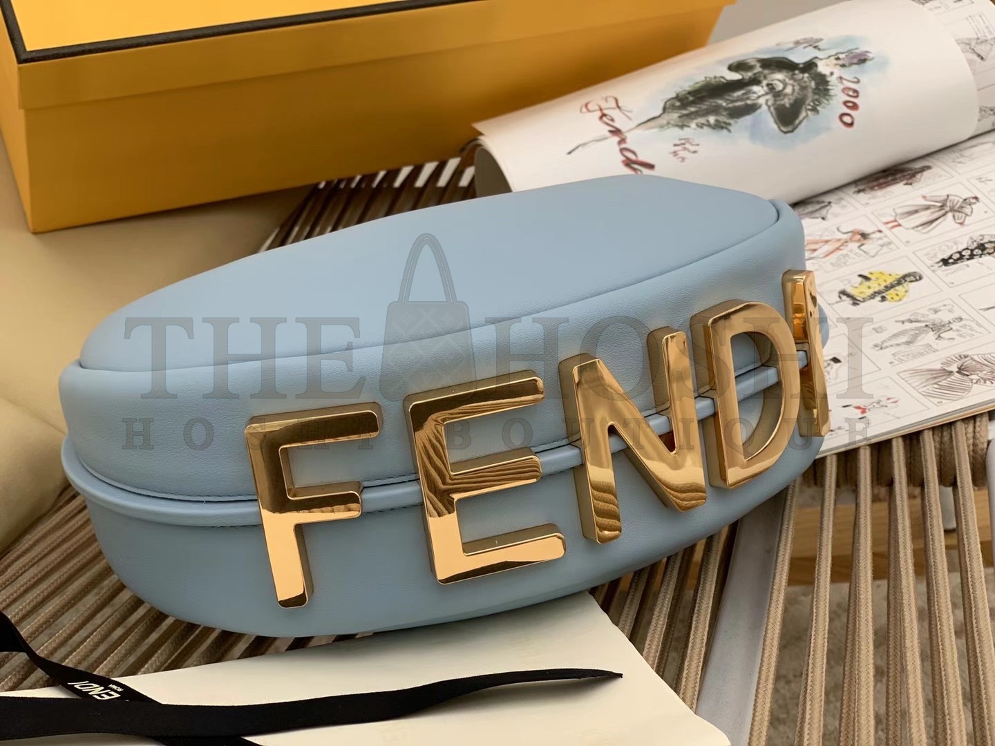 F**di F**digraphy Small Hobo Bag In Light Blue Leather Master Quality