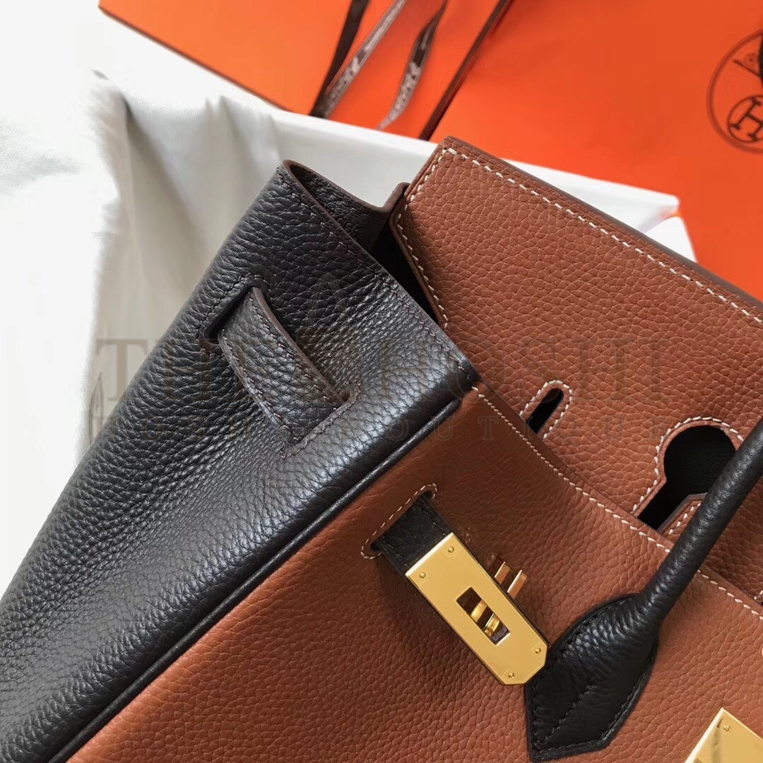 H**me5 Bi-Color Birkin 35cm Bag In Brown/Black Clemence Leather Master Quality
