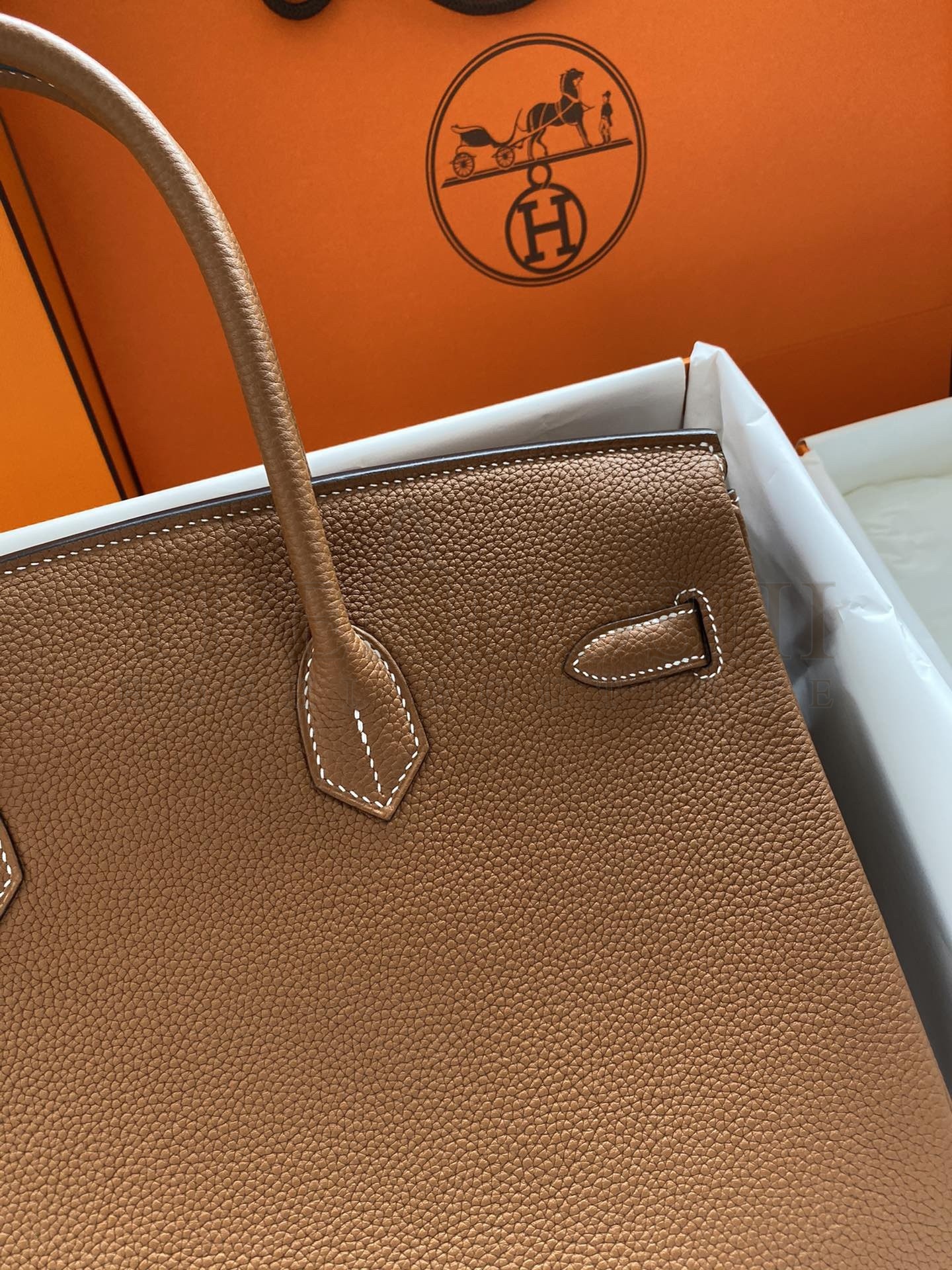 H**me5 Birkin 35 Retourne Handmade Bag In Gold Clemence Leather Master Quality