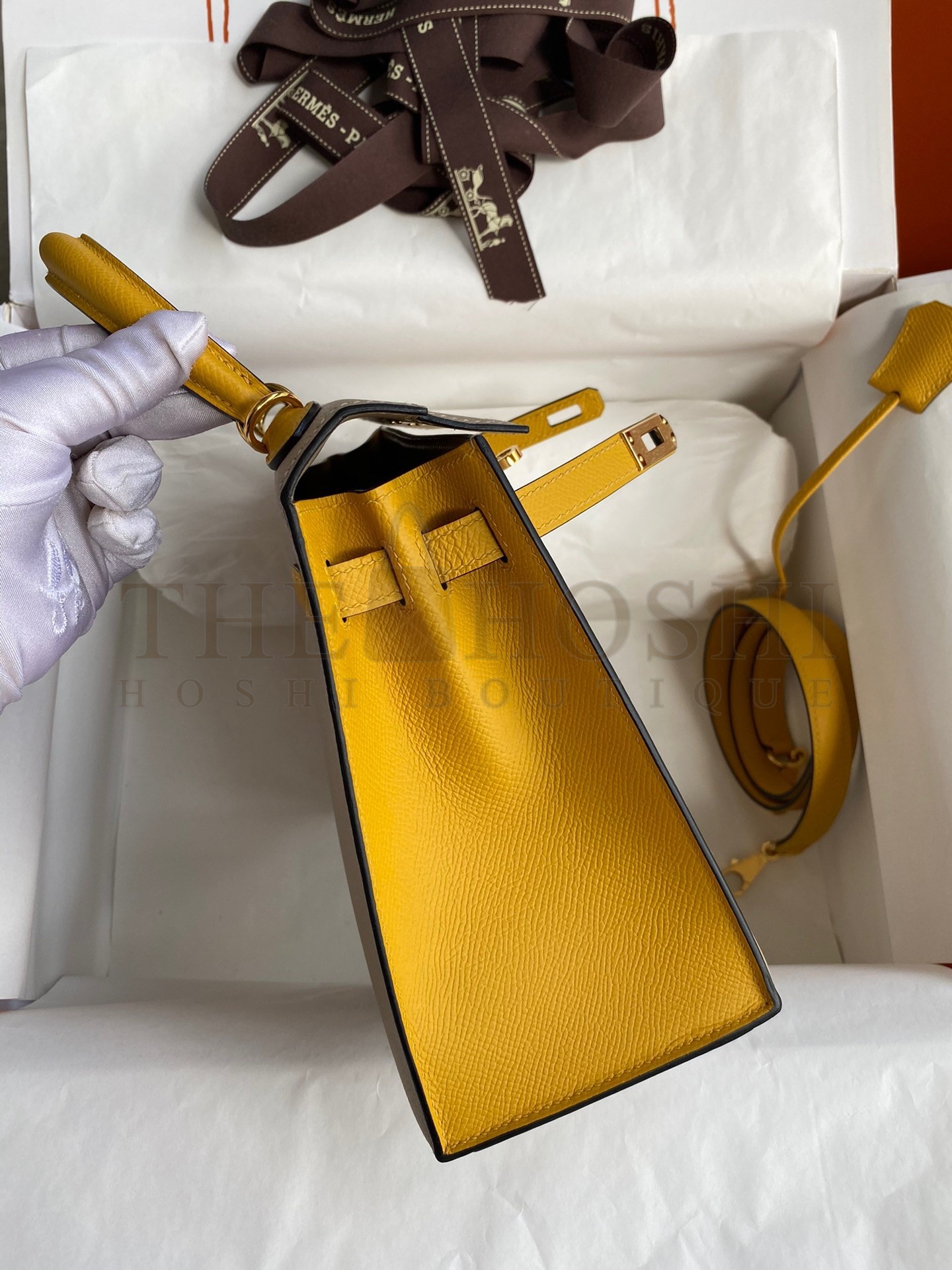 H**me5 Kelly Sellier 25 Bicolor Bag in Trench and Yellow Epsom Calfskin Master Quality