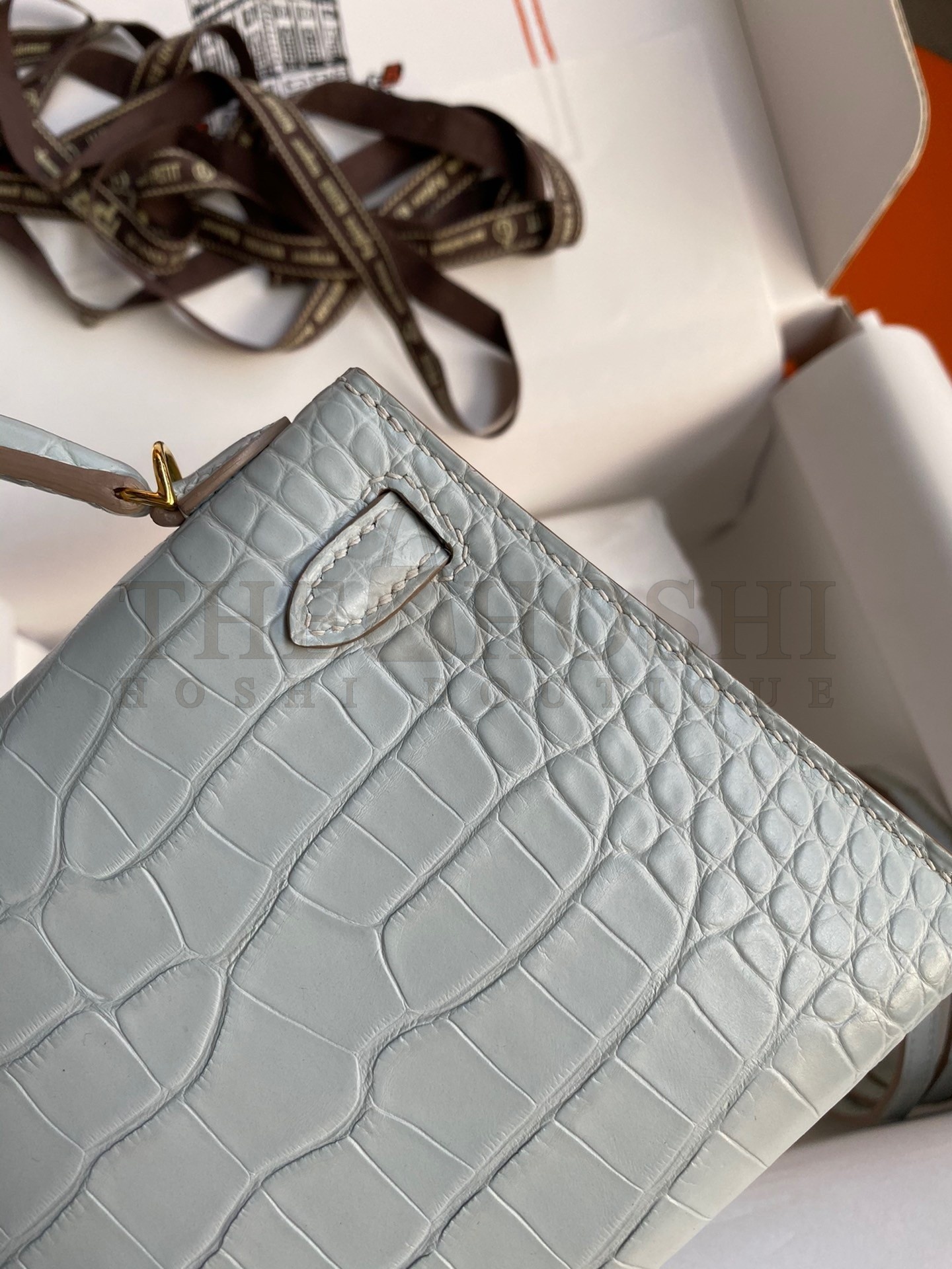 H**me5 Kelly Mini II Sellier Handmade Bag In Blue Glacier Matte Alligator Leather Master Quality