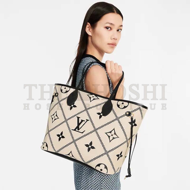L0vis Vvtt0n LV Women Neverfull MM Tote Crème Beige Grained Cowhide Leather Master Quality