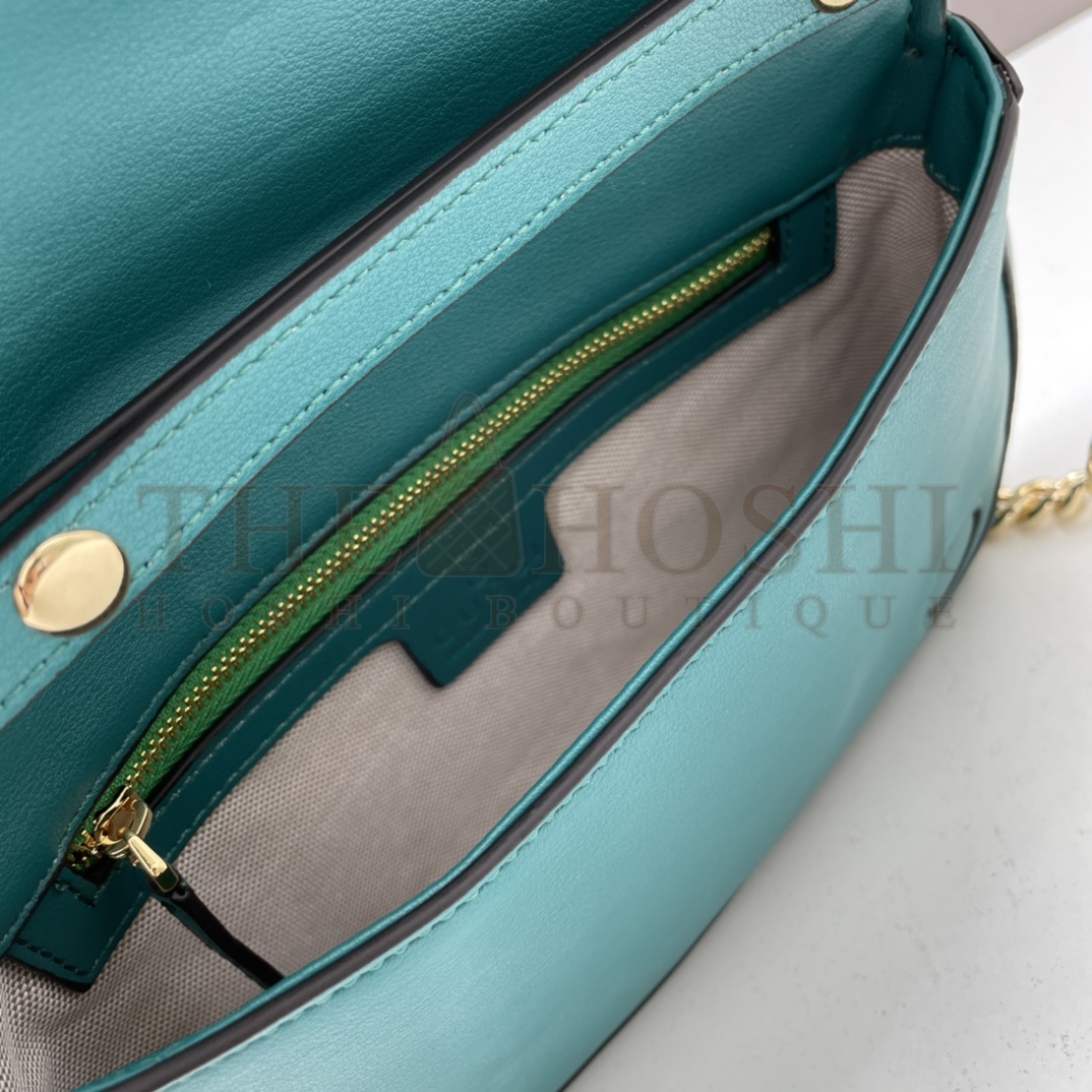 Gvc*1 Women GG Blondie Shoulder Bag Deep Blue Suede Interlocking G Master Quality