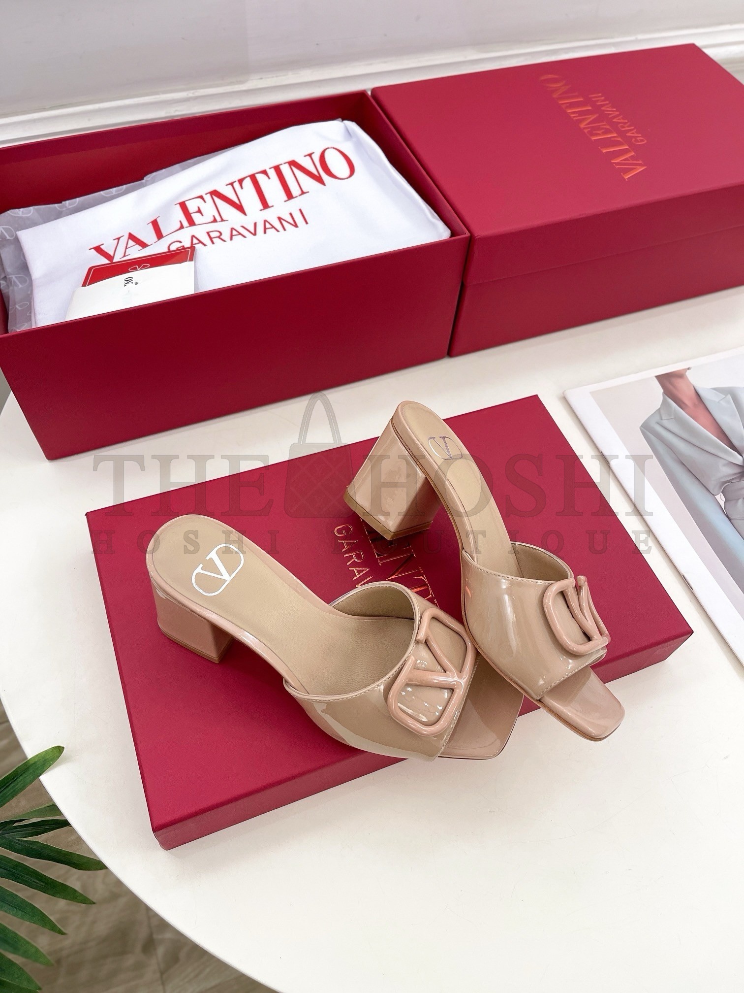 Va1e*ntin0 VLogo Slide Sandals 60mm in Rose Cannelle Patent Leather Master Quality