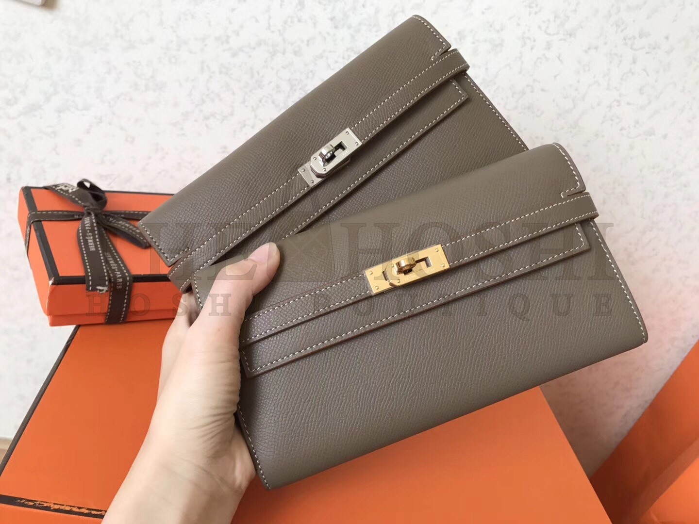 H**me5 Kelly Classic Long Wallet In Taupe Epsom Leather Master Quality