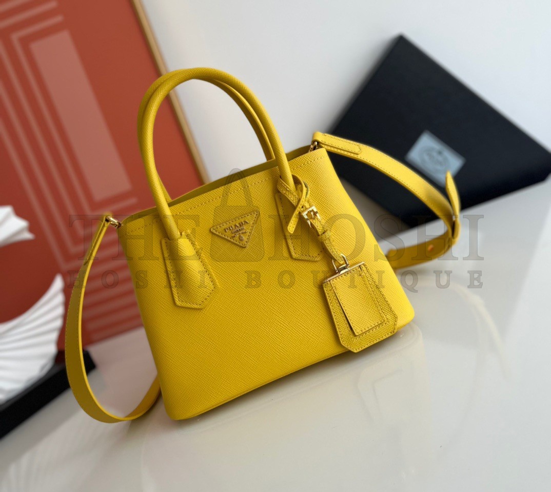 Pra*a Double Mini Bag In Yellow Saffiano Leather Master Quality