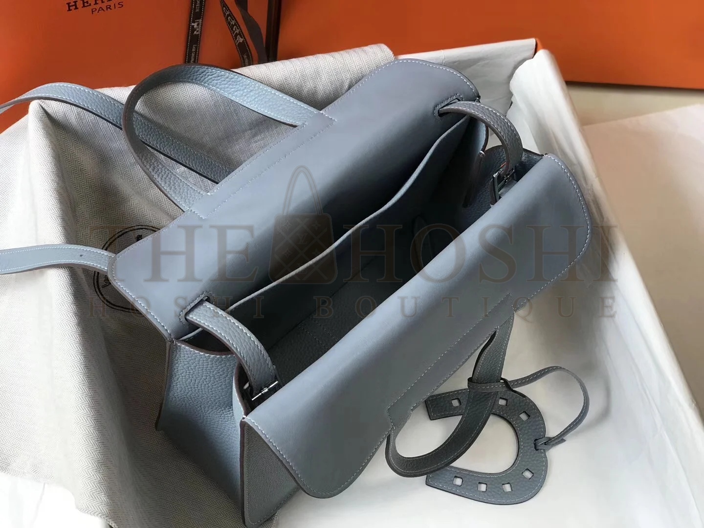 H**me5 Halzan 31cm Bag In Blue Lin Clemence Leather Master Quality
