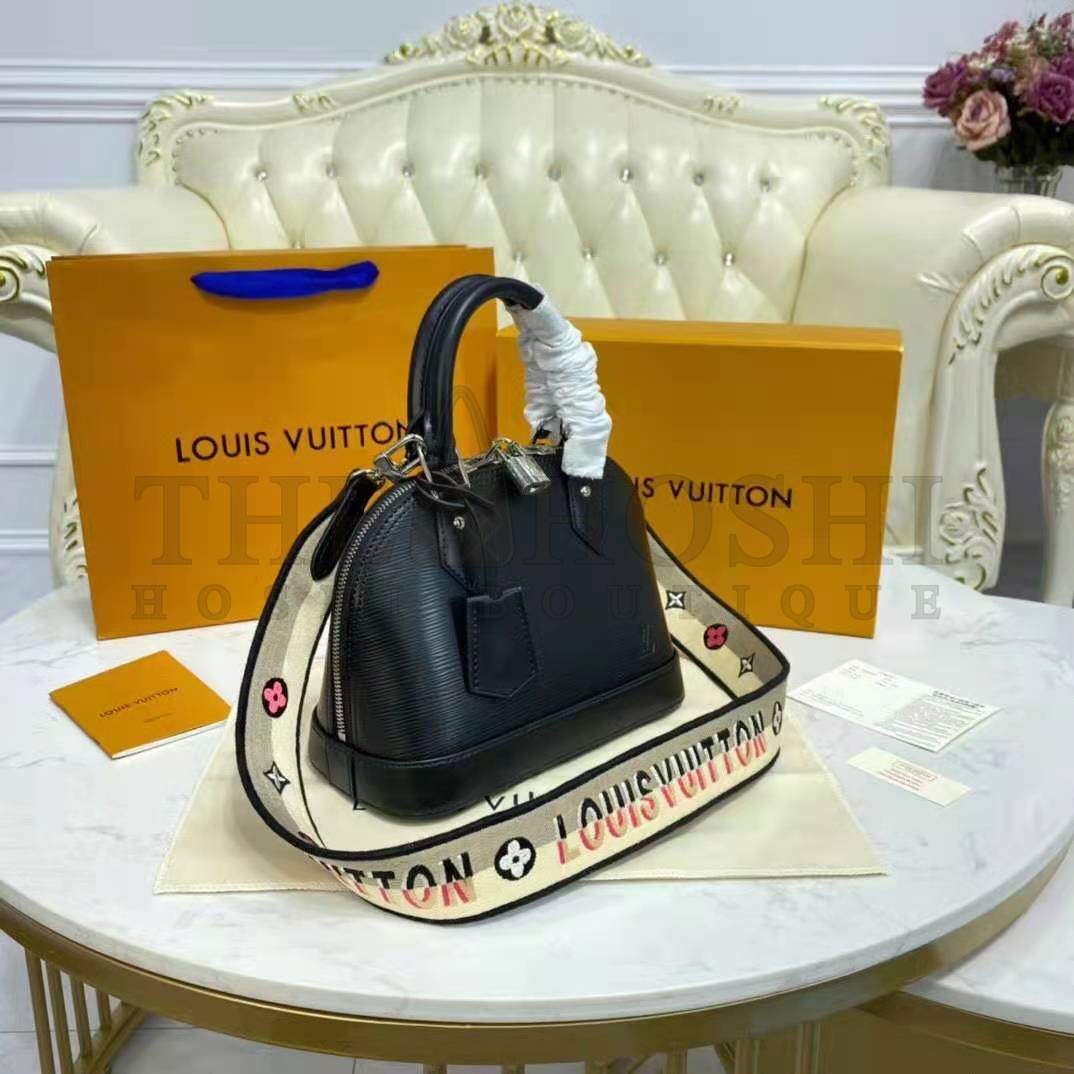 L0vis Vvtt0n LV Women Alma BB Handbag Black Epi Grained Cowhide Leather Master Quality