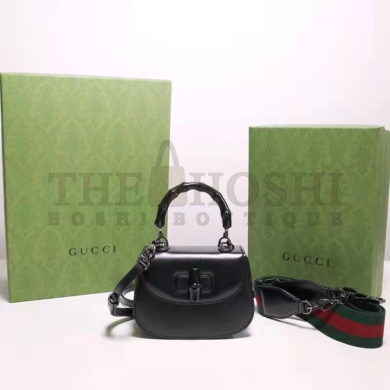 Gvc*1 Women Bamboo 1947 Mini Top Handle Bag Black Leather Bamboo Hardware Master Quality