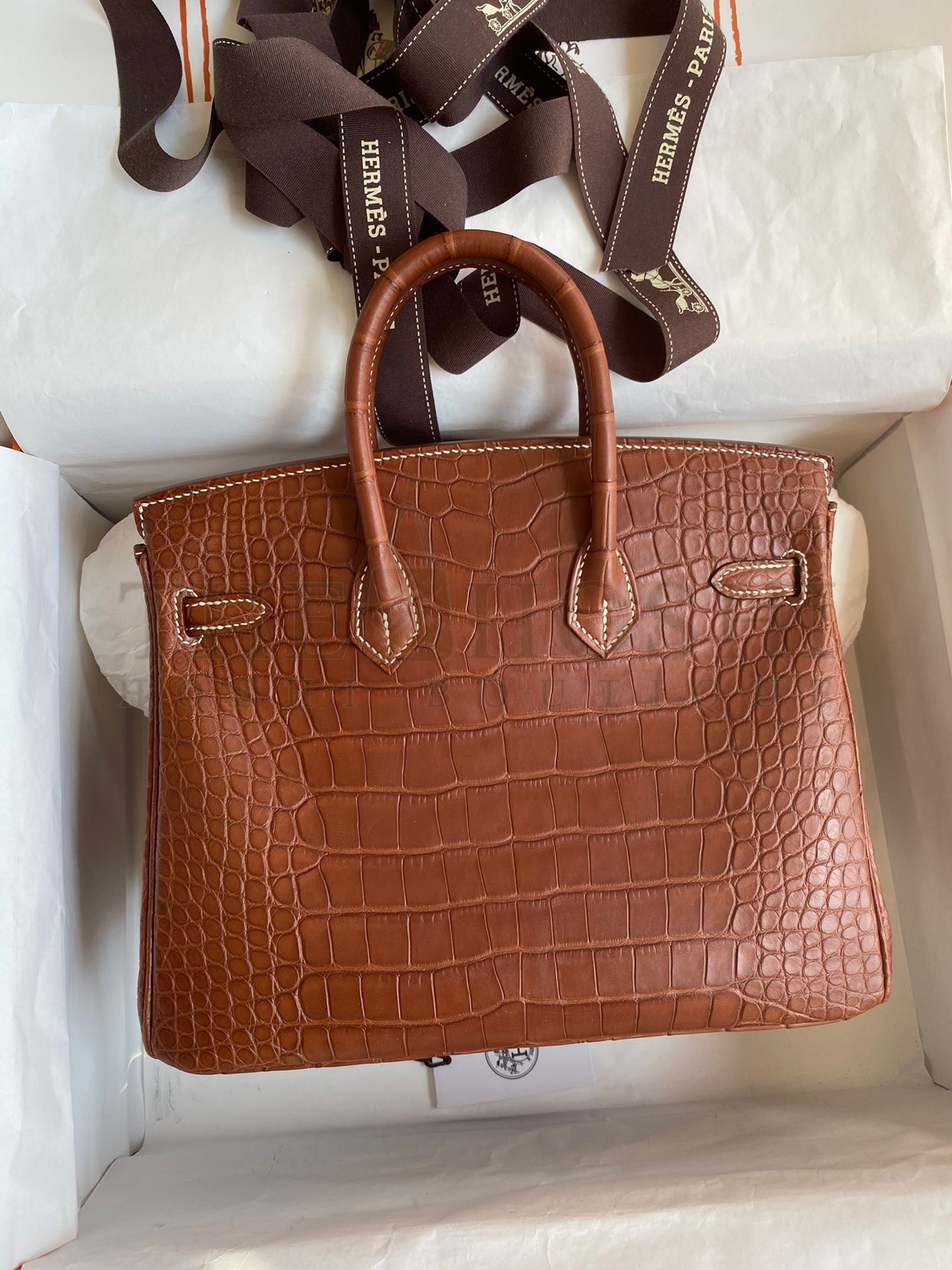 H**me5 Birkin 25 Retourne Handmade Bag In Gold Matte Alligator Leather Master Quality