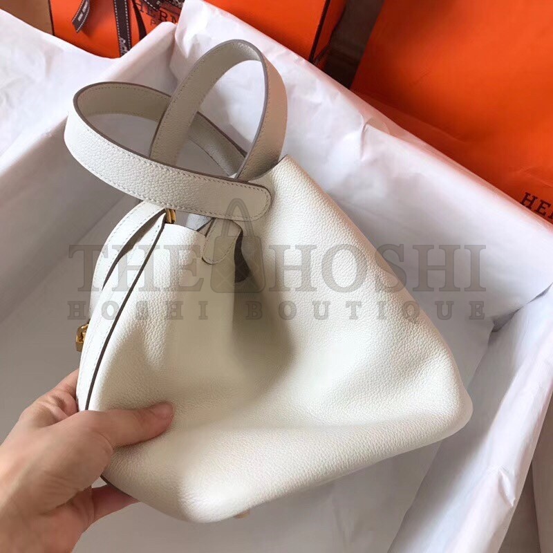 H**me5 White Picotin Lock PM 18cm Handmade Bag Master Quality