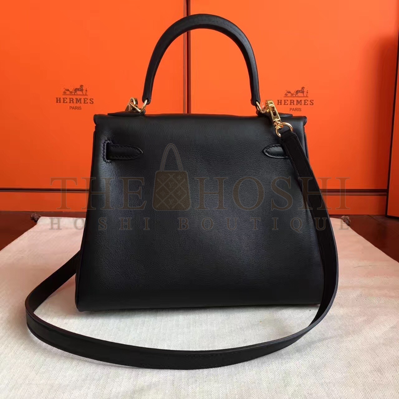 H**me5 Swift Kelly 25cm Retourne Handmade Black Bag Master Quality