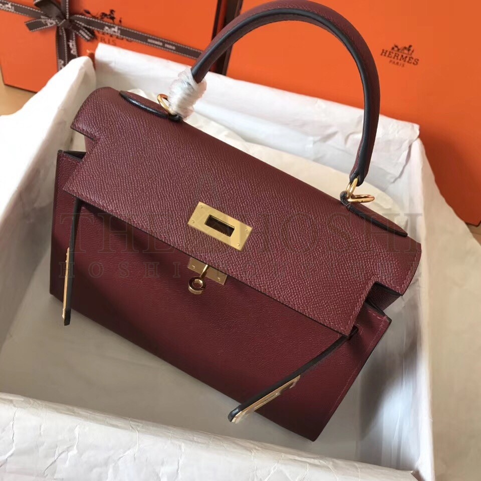 H**me5 Bordeaux Epsom Kelly 28cm Handmade Bag Master Quality