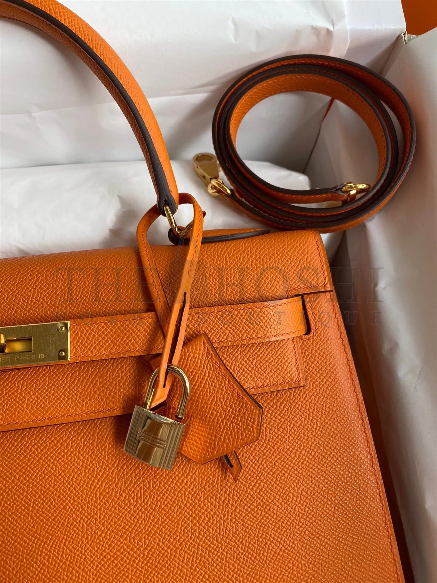 H**me5 Kelly Sellier 32 Handmade Bag In Orange Epsom Calfskin Master Quality
