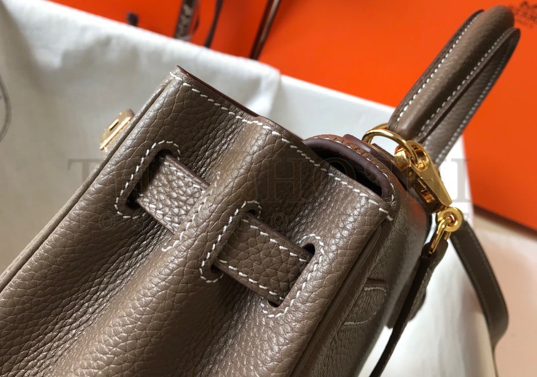 H**me5 Kelly 28cm Retourne Bag in Taupe Clemence Leather GHW Master Quality