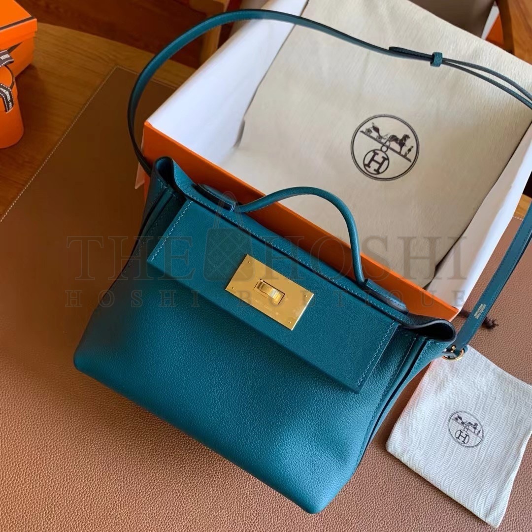 H**me5 24/24 Mini 21 Handmade Bag in Vert Bosphore Evercolor Leather Master Quality