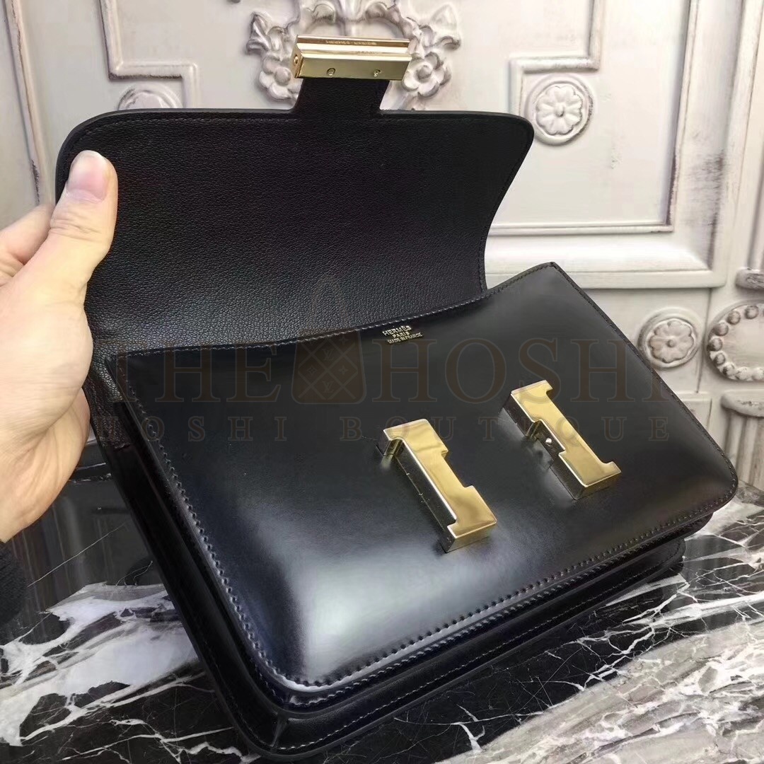 H**me5 Black Constance MM 24cm Box Leather Bag Master Quality