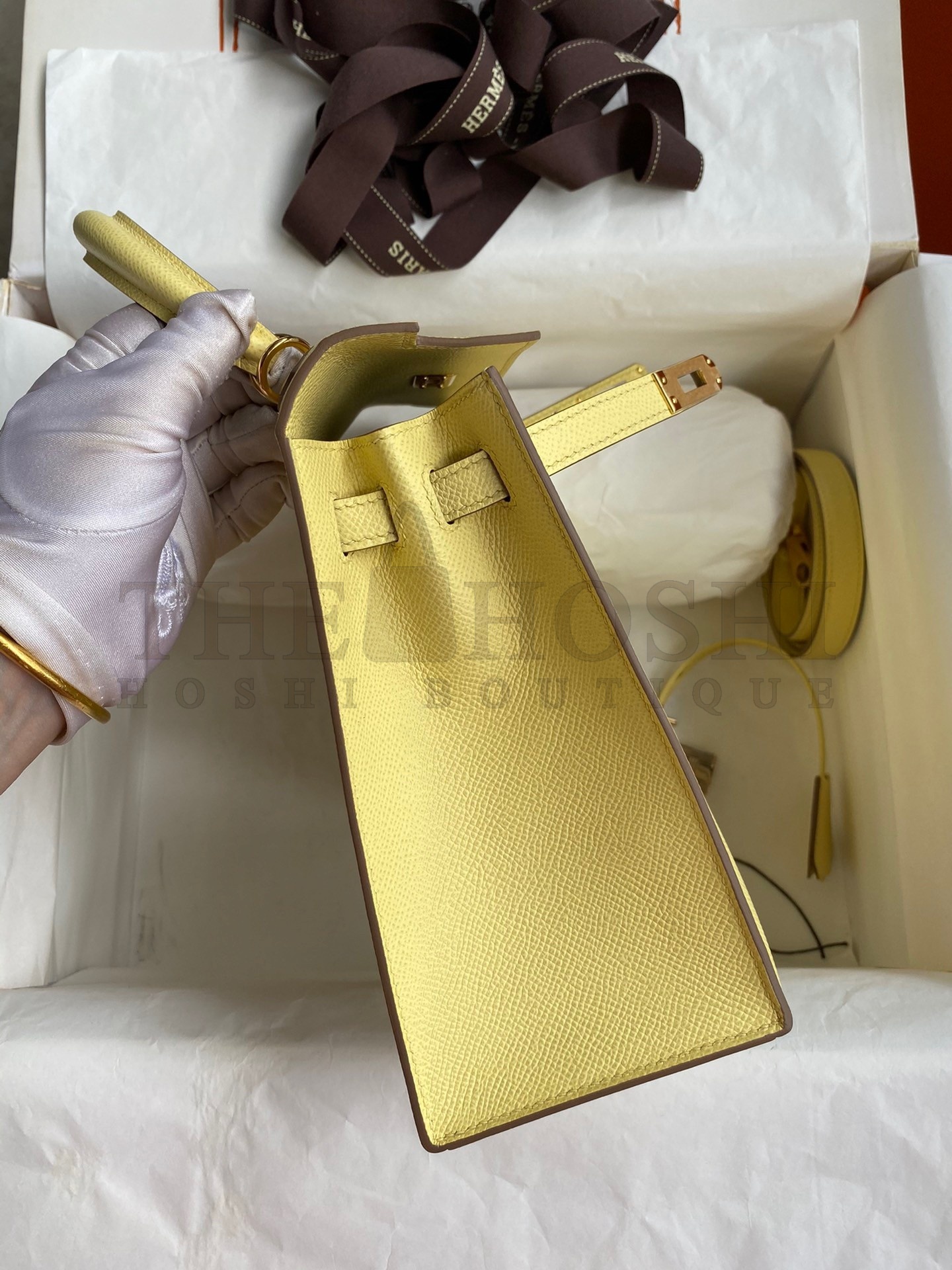 H**me5 Epsom Kelly 25cm Sellier Handmade Jaune Poussin Bag Master Quality