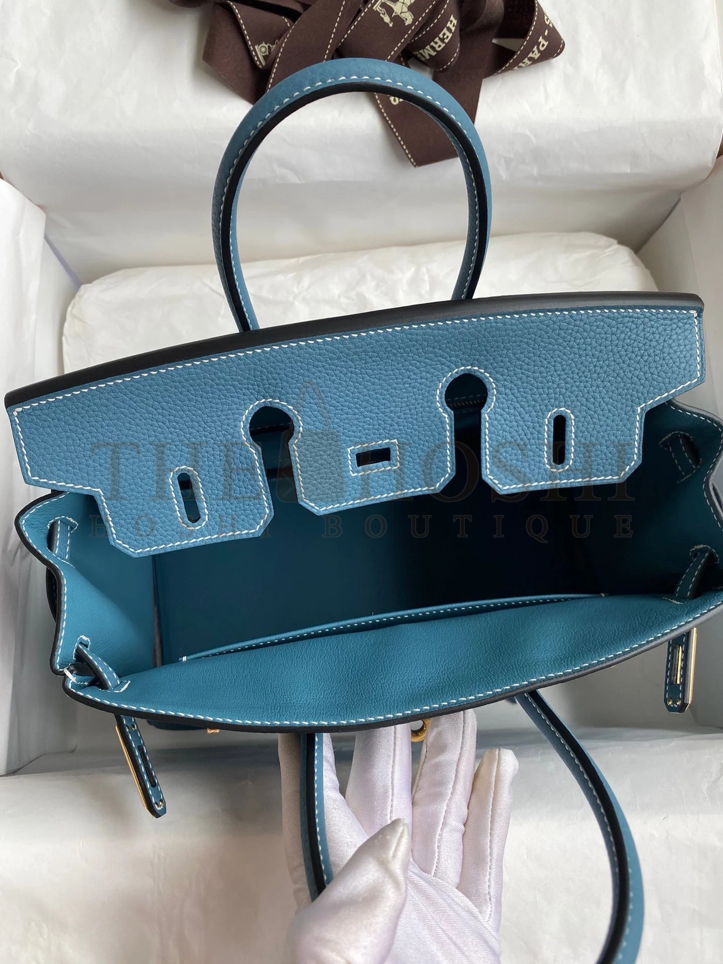 H**me5 Birkin 25 Handmade Bag In Blue Jean Clemence Leather Master Quality