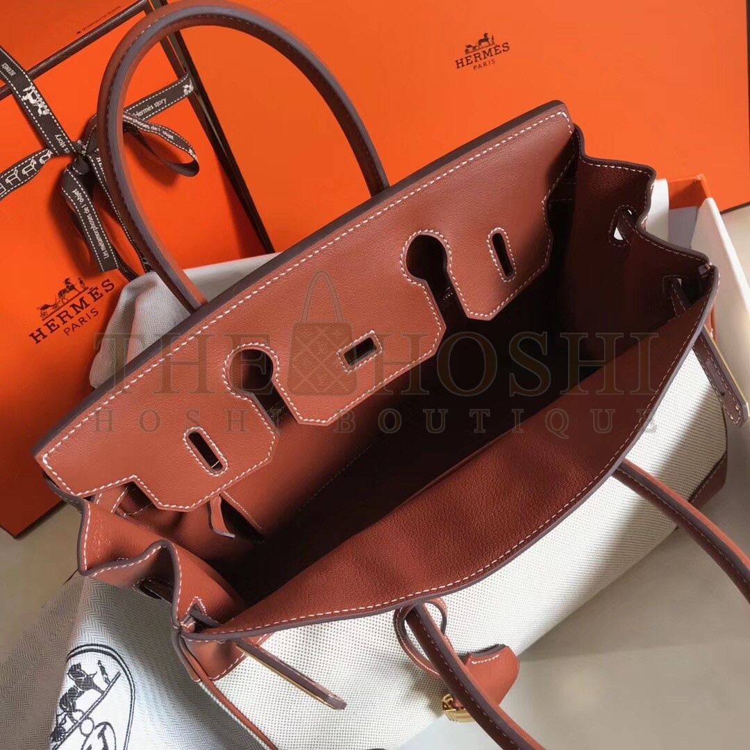 H**me5 Canvas Birkin 35cm Bag With Brown Leather Master Quality