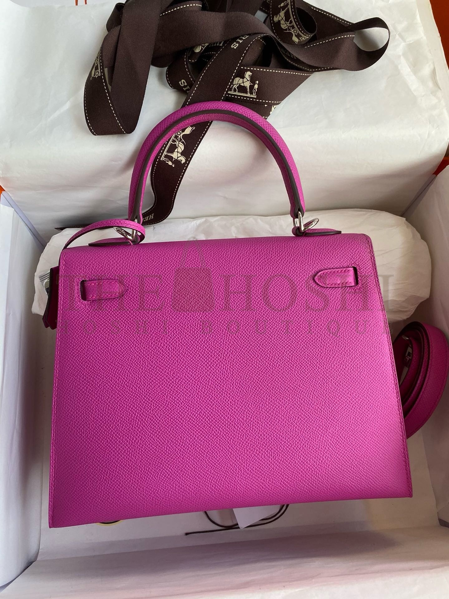 H**me5 Kelly Sellier 25 Handmade Bag In Magnolia Epsom Calfskin Master Quality