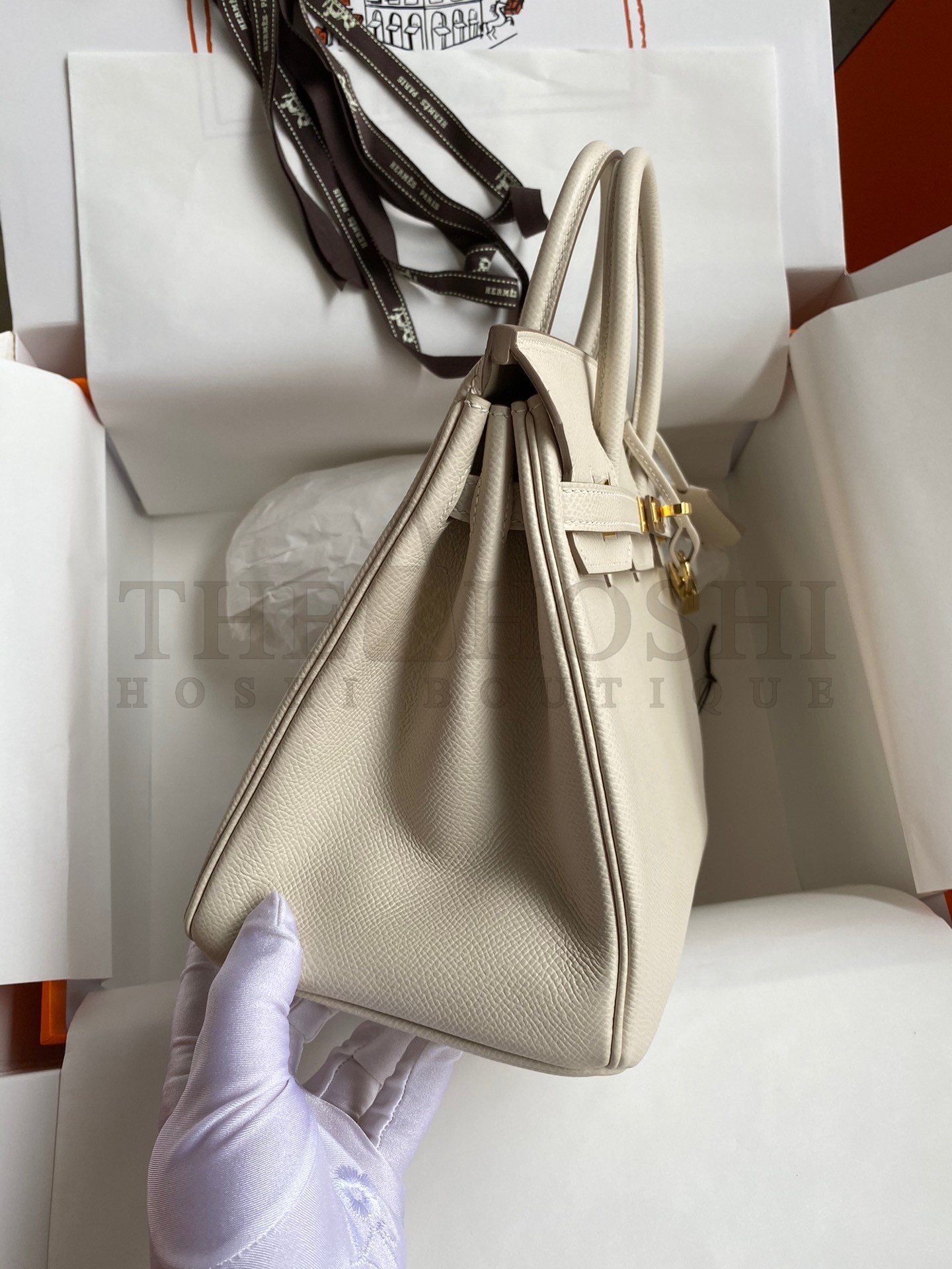 H**me5 Birkin 25 Retourne Handmade Bag In Craie Epsom Calfskin Master Quality
