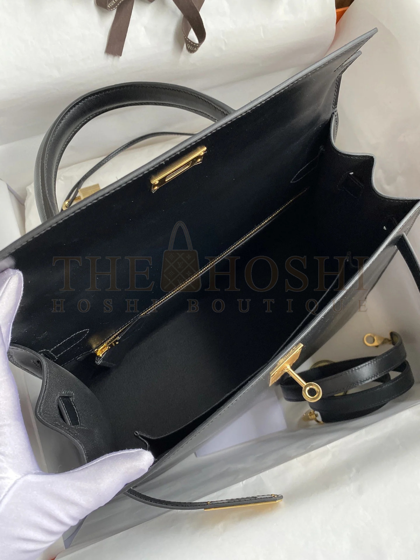 H**me5 Kelly Sellier 32 Handmade Bag In Black Box Calfskin Master Quality