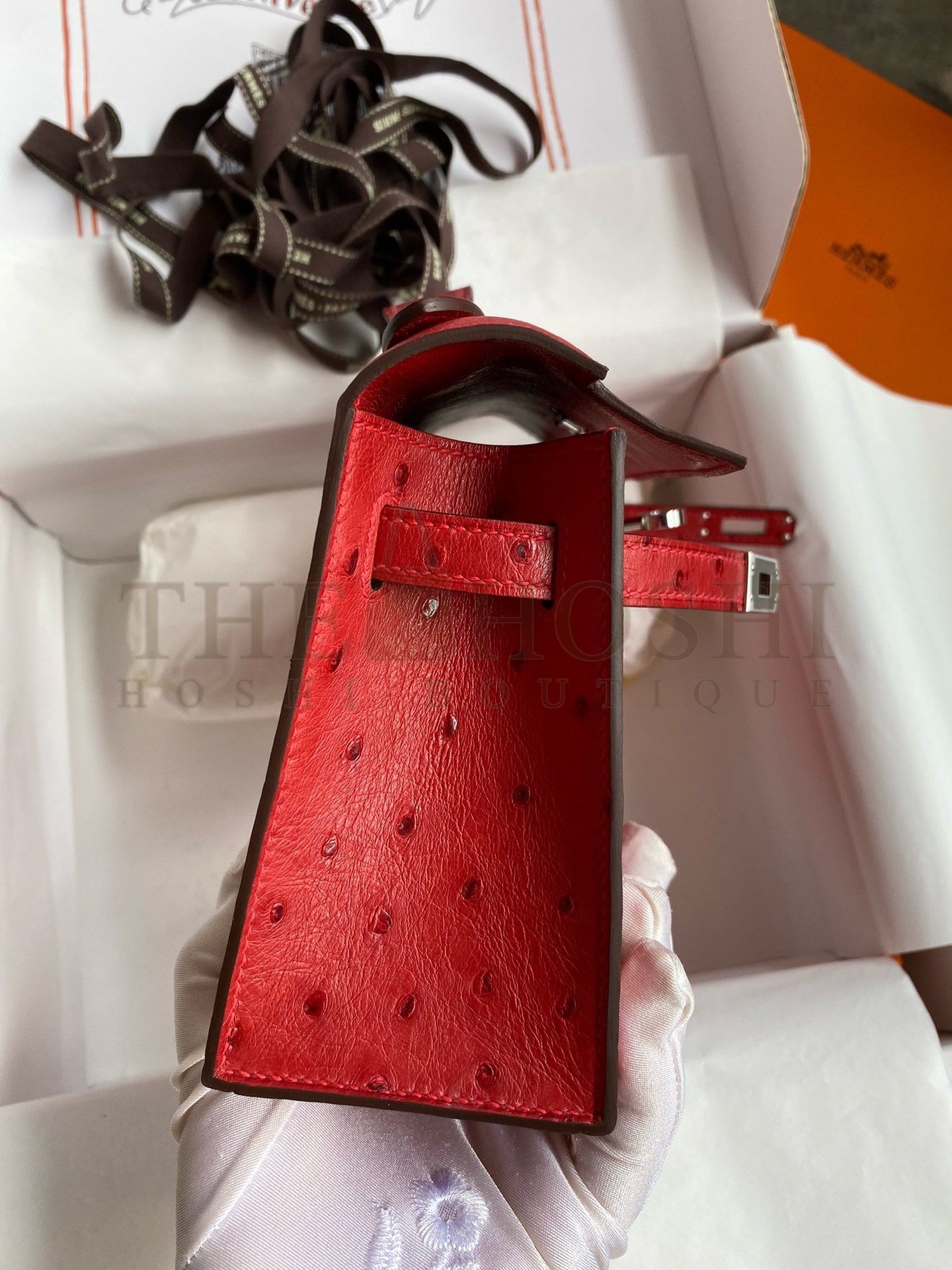 H**me5 Kelly Pochette Handmade Bag In Red Ostrich Leather Master Quality
