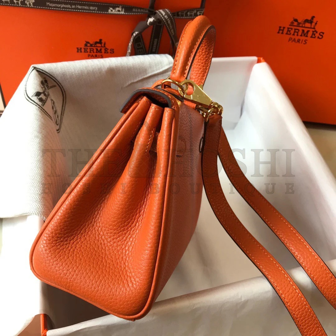 H**me5 Kelly 20cm Bag In Orange Clemence Leather GHW Master Quality