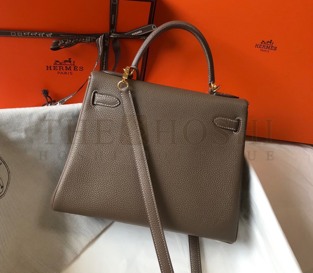 H**me5 Kelly 28cm Retourne Bag in Taupe Clemence Leather GHW Master Quality